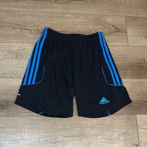 Adidas Men's Black Shorts with Blue Stripes